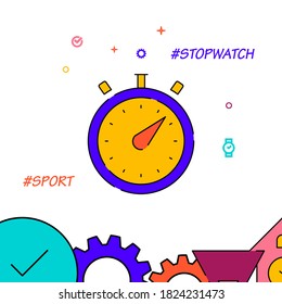 Stopwatch filled line vector icon, simple illustration, clock, time related bottom border.