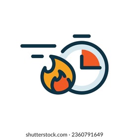 stopwatch with fire. fast or quick time concept illustration flat design vector eps10. modern graphic element for ui, banner, infographic, icon, sticker