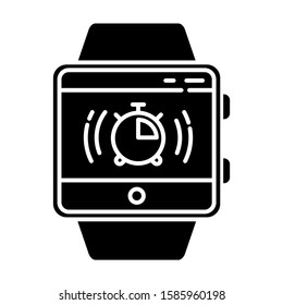 Stopwatch fitness tracker function glyph icon. Silhouette symbol. Smartwatch wristband capability.Timer, countdown. Milliseconds measurement. Negative space. Vector isolated illustration