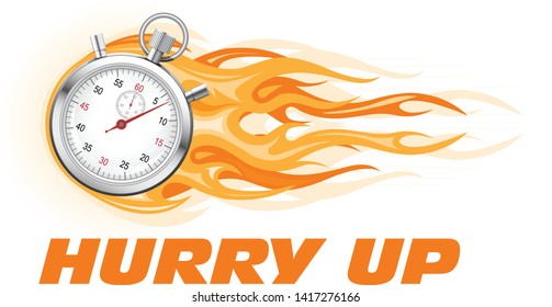 Stopwatch in flame - hurry up banner, limited time offer