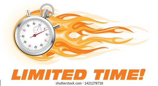 Stopwatch in flame - limited time offer banner, sale promotion 