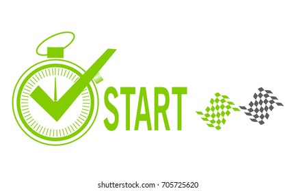 Stopwatch, flame words- start, speed, faster. start -flags.