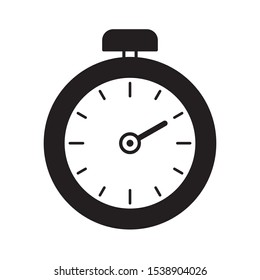 Stopwatch flat black icon. Timer symbol isolated on white background