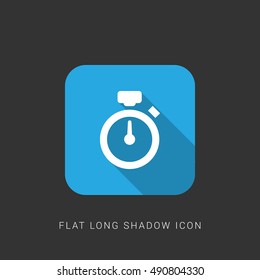 Stopwatch Flat blue long shadow Icon / Logo Design