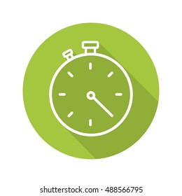 Stopwatch flat linear long shadow icon. Timer. Vector line symbol