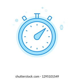 Stopwatch Flat Vector Icon. Sports Timer Symbol, Pictogram, Sign. Light Flat Style. Blue Monochrome Design. Editable Stroke. Adjust Line Weight. Design with Pixel Perfection.
