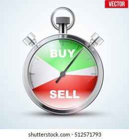 Stopwatch for forex trader. Symbol of Time to trading. Buy or Sell. Editable Vector Illustration isolated on white background.