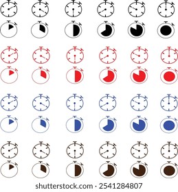 Stopwatch with four color red, black, blue, brown 