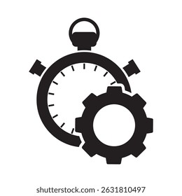Stopwatch and gear icon representing time management and efficiency in various activities