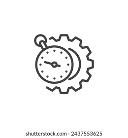 Stopwatch and gear line icon. linear style sign for mobile concept and web design. Time management outline vector icon. Efficiency symbol, logo illustration. Vector graphics