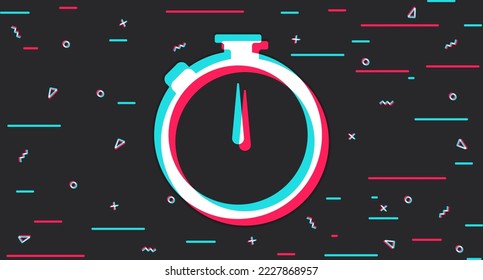 Stopwatch. Glitch background with stopwatch. Vector illustration