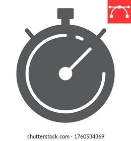 Stopwatch glyph icon, fitness and sport, timer sign vector graphics, editable stroke solid icon, eps 10