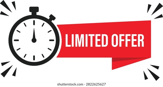 A stopwatch graphic with a red banner displaying limited offer text isolated on transparent background