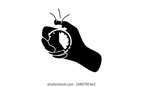 Stopwatch in hand, black isolated silhouette