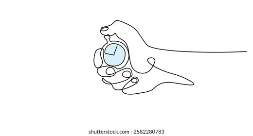 Stopwatch in hand drawn with a single continuous line. Timekeeping and countdown concept for sports and fitness. Vector illustration hand drawn.