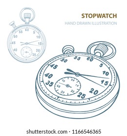 Stopwatch. Stopwatch hand drawn vector illustration isolated on white background.
Stopwatch sketch drawing.