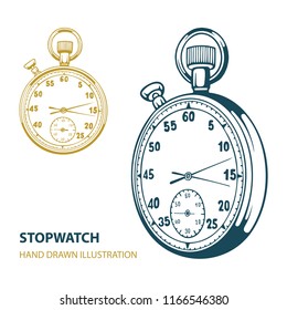 Stopwatch. Stopwatch hand drawn vector illustration isolated on white background.
Stopwatch sketch drawing.