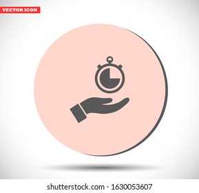 Stopwatch in hand icon , lorem ipsum Flat design