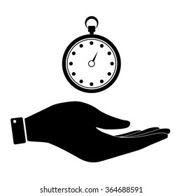 Stopwatch in hand icon,  time care symbol vector illustration. Flat design style.  Time management concept