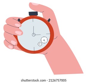 Stopwatch in hand. Time control, time management. Flat vector illustration. Eps10