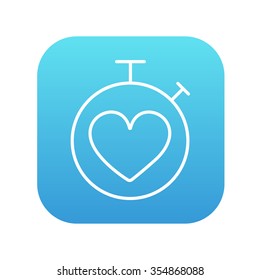 Stopwatch with heart sign line icon for web, mobile and infographics. Vector white icon on the blue gradient square with rounded corners isolated on white background.