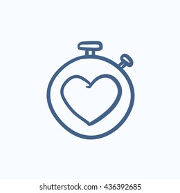 Stopwatch with heart sign vector sketch icon isolated on background. Hand drawn Stopwatch with heart sign icon. Stopwatch with heart sign sketch icon for infographic, website or app.