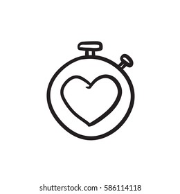 Stopwatch with heart sign vector sketch icon isolated on background. Hand drawn Stopwatch with heart sign icon. Stopwatch with heart sign sketch icon for infographic, website or app.