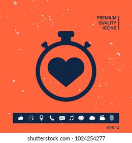 Stopwatch with heart symbol - icon. Heart Timer sign