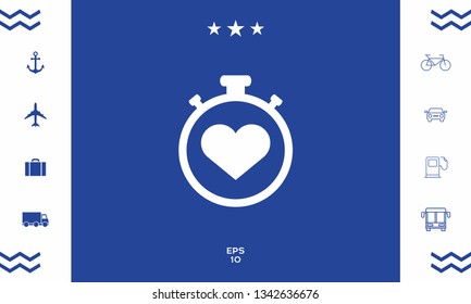 Stopwatch with heart symbol - icon. Heart Timer sign