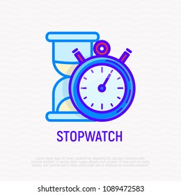 Stopwatch and hourglass thin line icon. Modern vector illustration of time measurement.