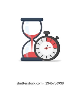 Stopwatch and hourglass,Modern flat vector icon of hourglasses