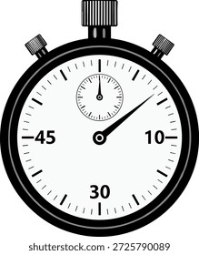Icono de cronómetro con marcadores de 10, 30, 45 segundos, 12 segundos de mano, sub-dial y Botones superiores para medir el tiempo con precisión, deportes, experimentos