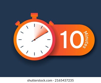 Stopwatch icon 10 minutes. Time management and setting deadlines to improve work efficiency. Notification or reminder for software and application development. Cartoon flat vector illustration