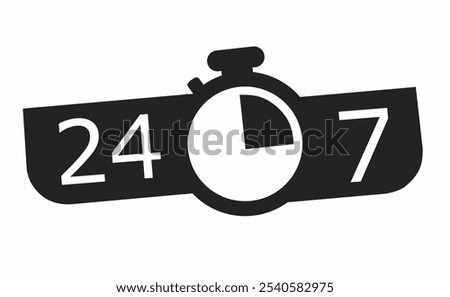 Stopwatch icon, 24 7 service. 24-7 open concept vector illustration. 24 Hours a day service icon. 24 hours a day and 7 days a week. Support service Vector stock illustration. Twenty four hour open.