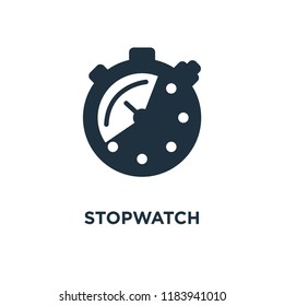 Stopwatch icon. Black filled vector illustration. Stopwatch symbol on white background. Can be used in web and mobile.