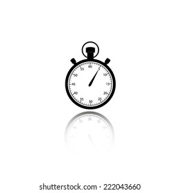 Stopwatch icon - black vector illustration with reflection