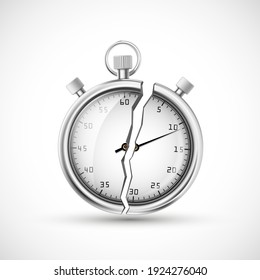 El icono de Stopwatch se divide en dos partes. Timer con una grieta. Aislado sobre fondo blanco. Concepto de tiempo. Ilustración vectorial.