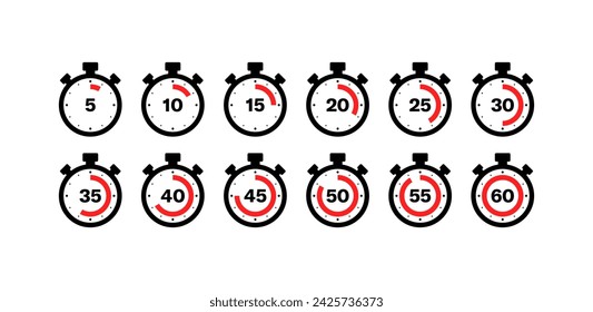 Stopwatch icon collection. Countdown icons. Flat style. Vector icons