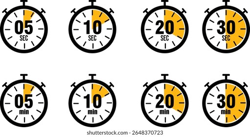 Stopwatch Icon Collection Com Contagem Regressiva Durações de Cinco a Trinta Segundos e Minutos
