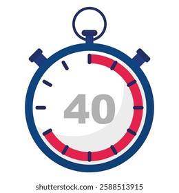 Stopwatch icon. Countdown timer. Number 40 focus. Time measurement.