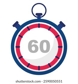 Stopwatch icon. Countdown timer. Number 60 focus. Time measurement.