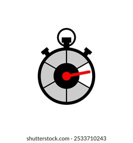 Stopwatch icon. Countdown timer symbol. Red needle focus. Precision watch.