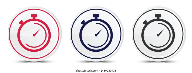 Stopwatch icon crystal flat round button set illustration design isolated on white background
