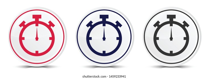 Stopwatch icon crystal flat round button set illustration design isolated on white background