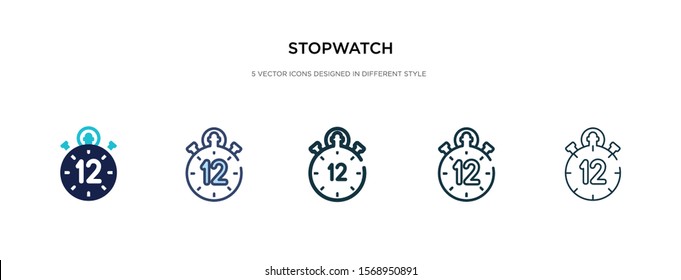 stopwatch icon in different style vector illustration. two colored and black stopwatch vector icons designed in filled, outline, line and stroke style can be used for web, mobile, ui