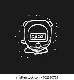 Stopwatch icon in doodle sketch lines. Speed, time, deadline 