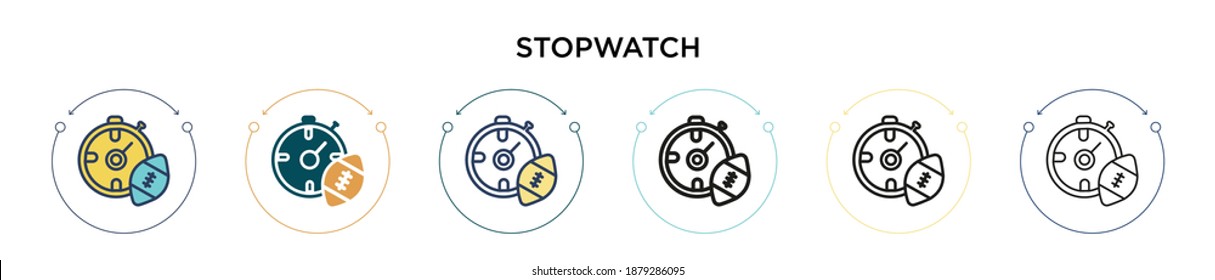 Stopwatch icon in filled, thin line, outline and stroke style. Vector illustration of two colored and black stopwatch vector icons designs can be used for mobile, ui, web