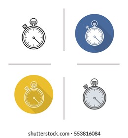 Stopwatch icon. Flat design, linear and color styles. Timer. Isolated vector illustrations