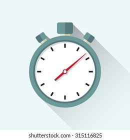 stopwatch icon, flat design, long shadow. Vector illustration.