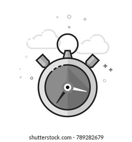 Stopwatch icon in flat outlined grayscale style. Vector illustration.